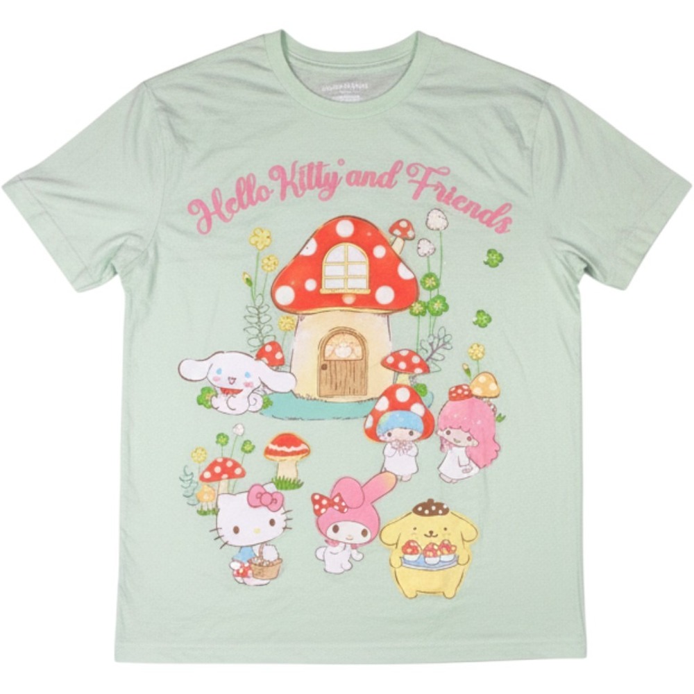 Sanrio Hello Kitty and Friends Mushroom House Graphic Tee Mint Green Large